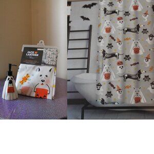 Halloween Ghost Dog Shower Curtain/Soap Dispenser Set Jack O' Lantern Lane NWT